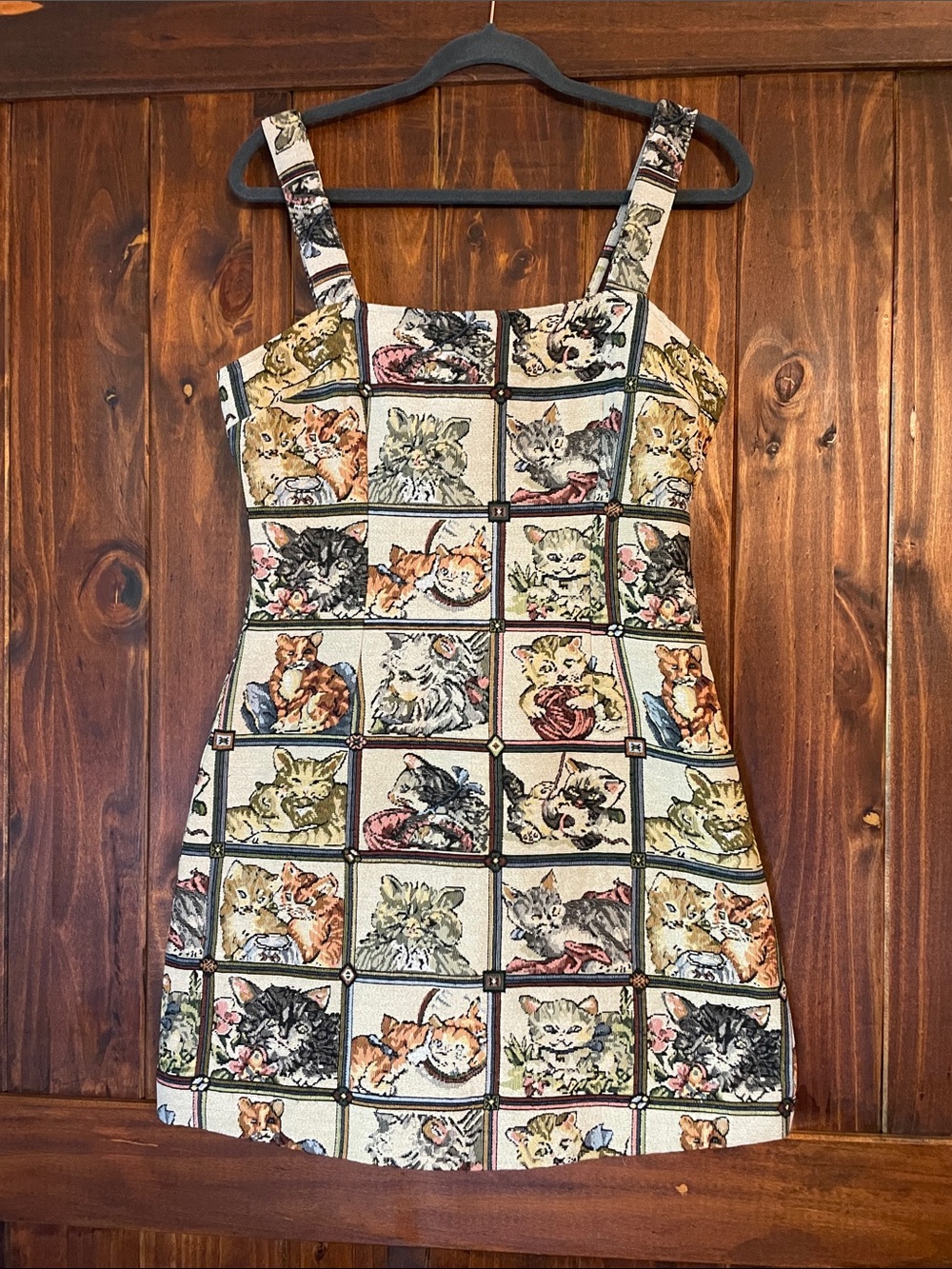 Cider Mini Dress in Multicolor Cat Tapestry Print